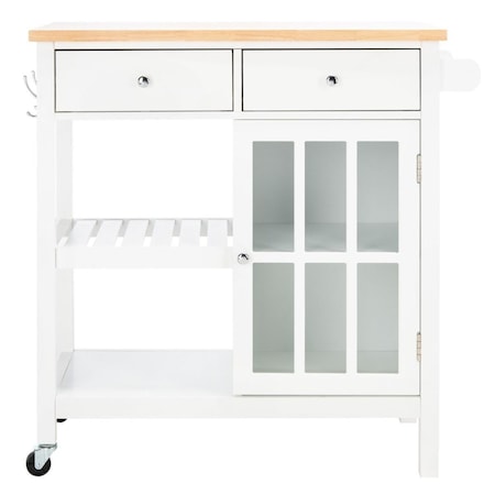 Safavieh Locklyn 1 Door 2 Drawer 2 Shelf Kitchen Cart, White & Natural KCH8703B
